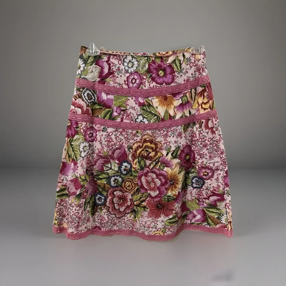Vintage‎ Dolce Apparel Beaded Floral Skirt Women's Tag Size PL Multicolor NWT